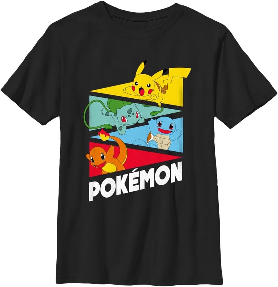 Pokemon Boys Starter Pendents Pikachu Charmander Squirtle Bulbasaur Tee | Officially Licensed Pokemon | Pikachu Charmander Squirtle Bulbasaur | Boys Graphic Tee | 100% Cotton | XS-XL