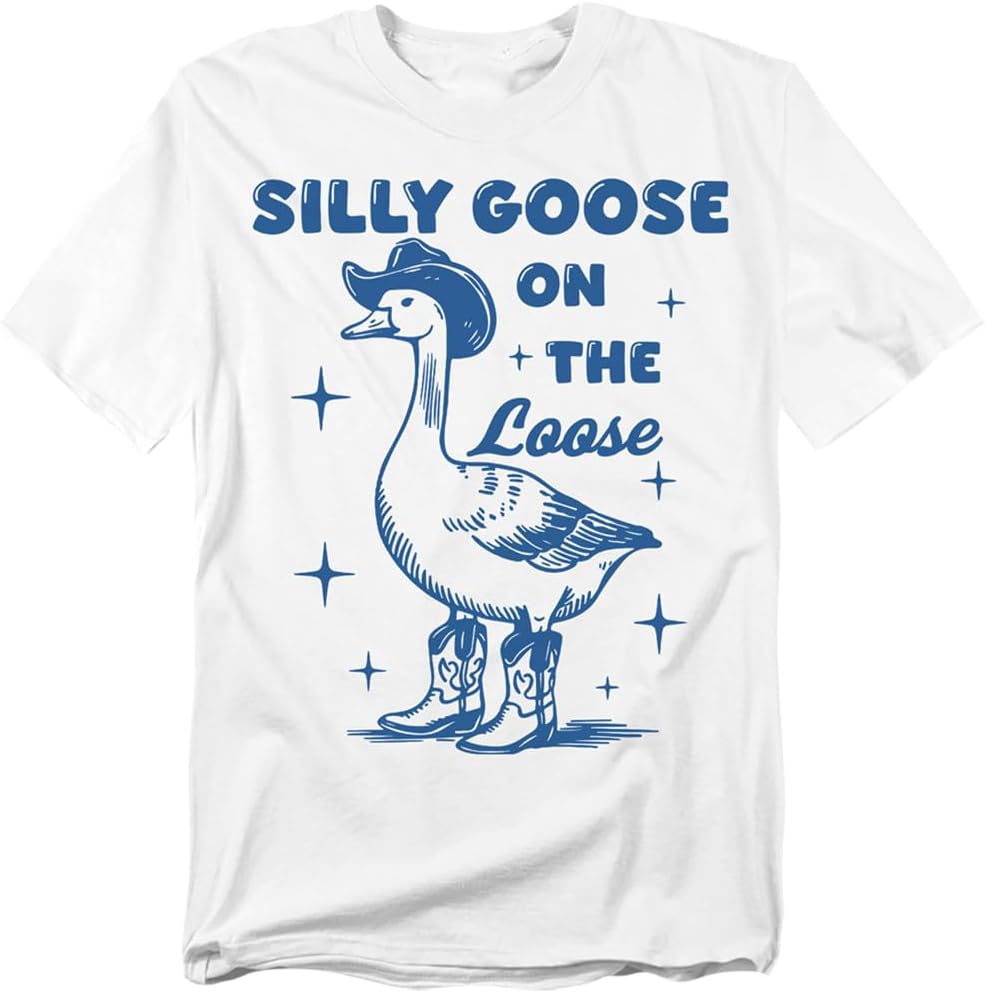Popfunk Silly Goose on The Loose T Shirt – Funny Animal Humor Tee for Men or Women, Unisex Adult