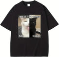 Funny Two Sides Cat Meme T-Shirt for Girls, Silly and Insane Cat Graphic Tee, Casual Cotton Summer Top