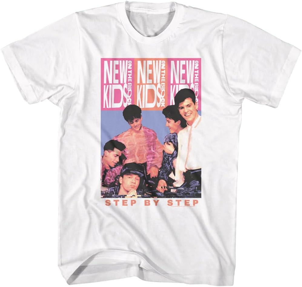 American Classics New Kids on the Block Step by Step T Shirt White | Officially Licensed NKOTB Tee, Regular Fit Crewneck, Designed and Printed in the USA, Unisex Men Women, 90s Boy Band
