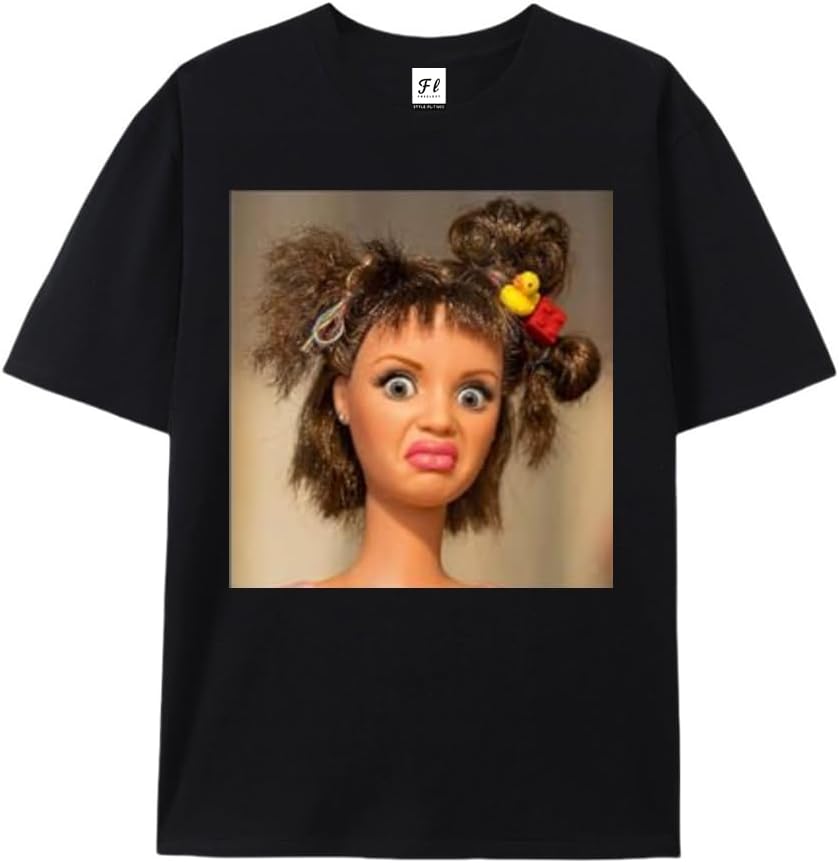 Women's Funny Disgusting Doll face Meme Hilarious Sarcastic Gift Tee T-Shirt Black