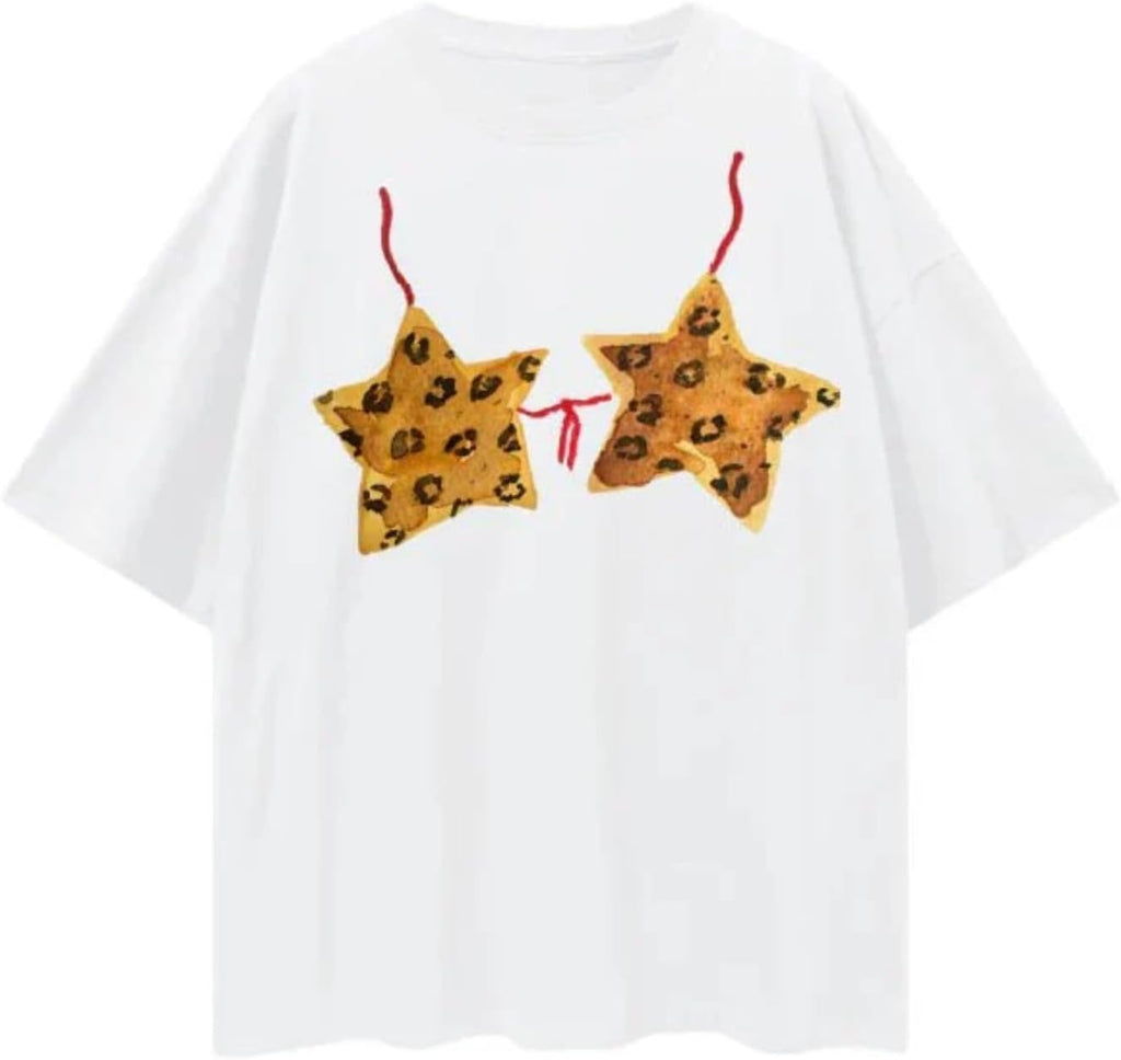 Monkay Women's Oversized Graphic Tee Bikini Print Y2K Streetwear Funny Short Sleeve Casual Loose Fit Trendy T-Shirt