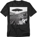Popfunk Alien Cat UFO Selfie T Shirt – Funny Space Cat Extraterrestrial Tee for Men or Women, Unisex Adult
