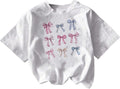 RoseSeek Girl's Graphic Tees Short Sleeve Bow Print Tee Tops Crew Neck Drop Shoulder Casual Summer T Shirts