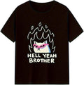 Hell Yeah Brother Cat Woodland Mens Oversized T-Shirt- 100% Cotton Retro Graphic Tee with Flaming Cat& Fashion Glasses Design
