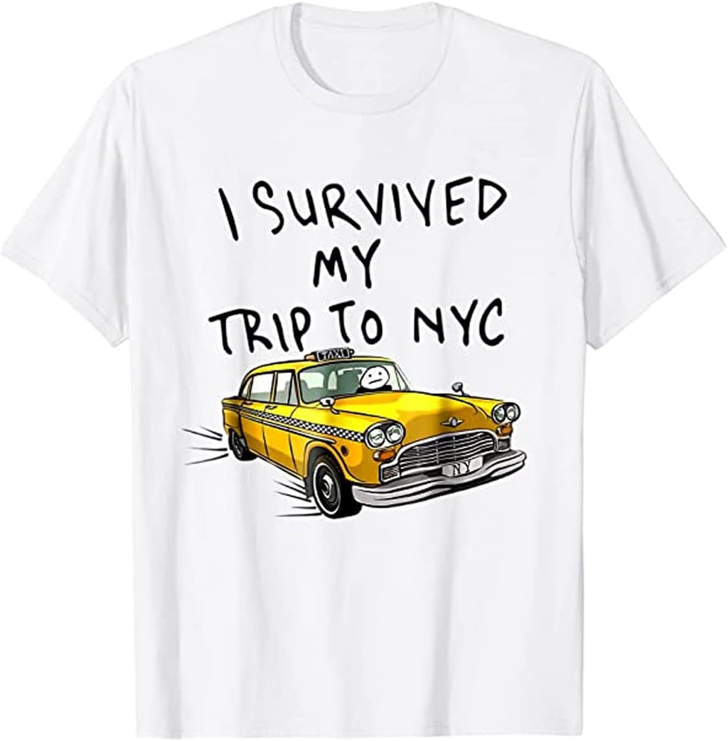Guzado I Survived My Trip to NYC Shirt, Unisex Heavy Cotton T-Shirt White (Black)