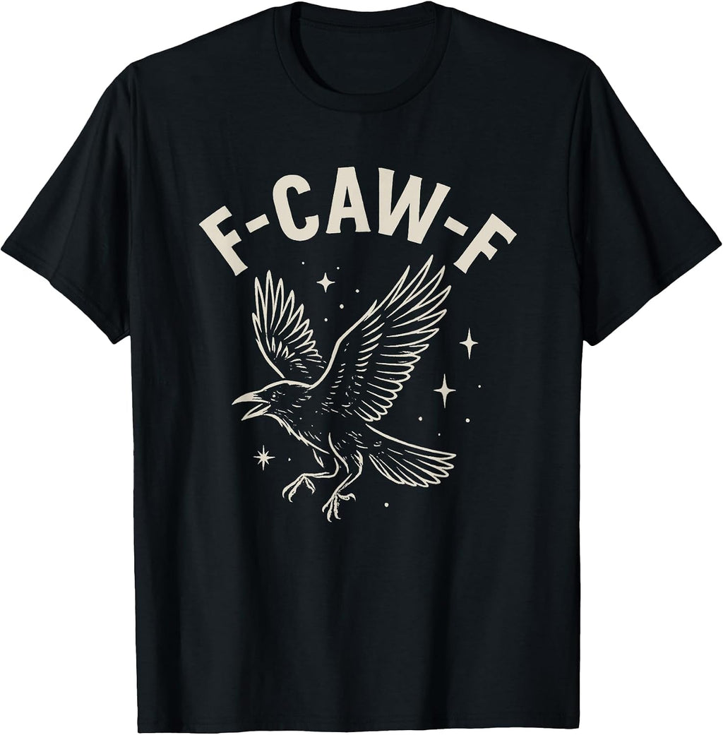Black Crow F-Caw-F Funny Halloween Moon Gothic Adult Humor T-Shirt