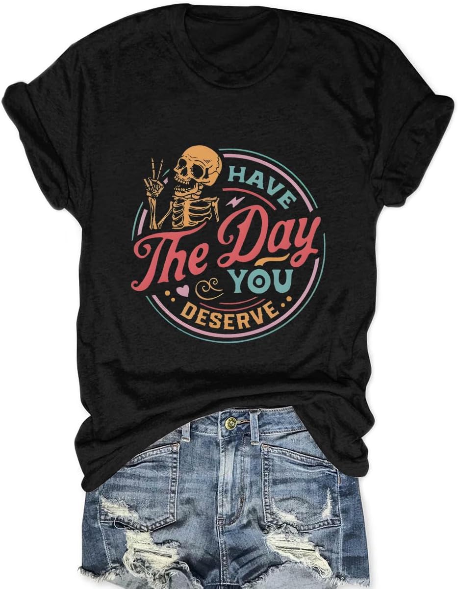 Funny Skull Shirts for Women Vintage Inspired Tee Roses Graphic Tees Spooky Skeleton Tops Casual Short Sleeve Women Tops