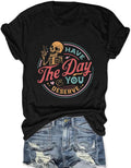 Funny Skull Shirts for Women Vintage Inspired Tee Roses Graphic Tees Spooky Skeleton Tops Casual Short Sleeve Women Tops