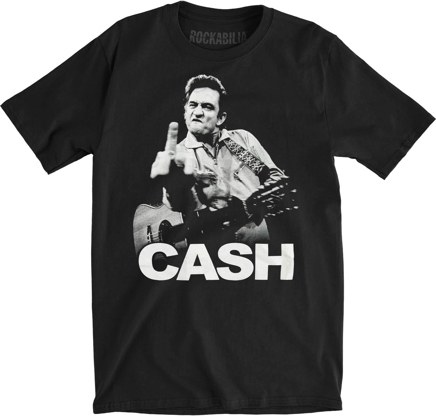 Johnny Cash Flipping The Bird Finger Black Adult T-Shirt Tee