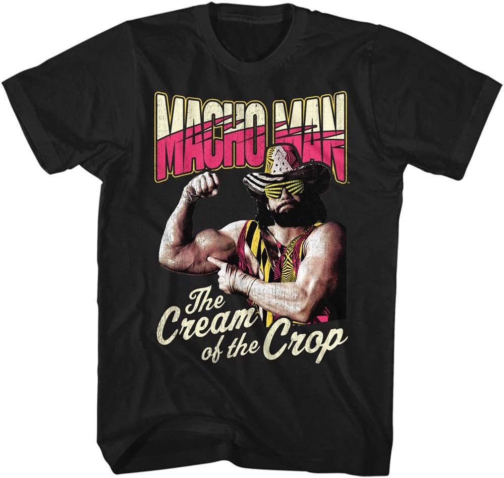 American Classics Macho Man Cream of the Crop Graphic T Shirt Black | Officially Licensed WWE Macho Man Tee, Vintage Style, Designed and Printed in the USA, Unisex Crewneck, Short Sleeve