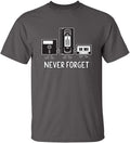 Never Forget Shirt Retro Floppy Disk VHS Cassette Funny Graphic Unisex Tee