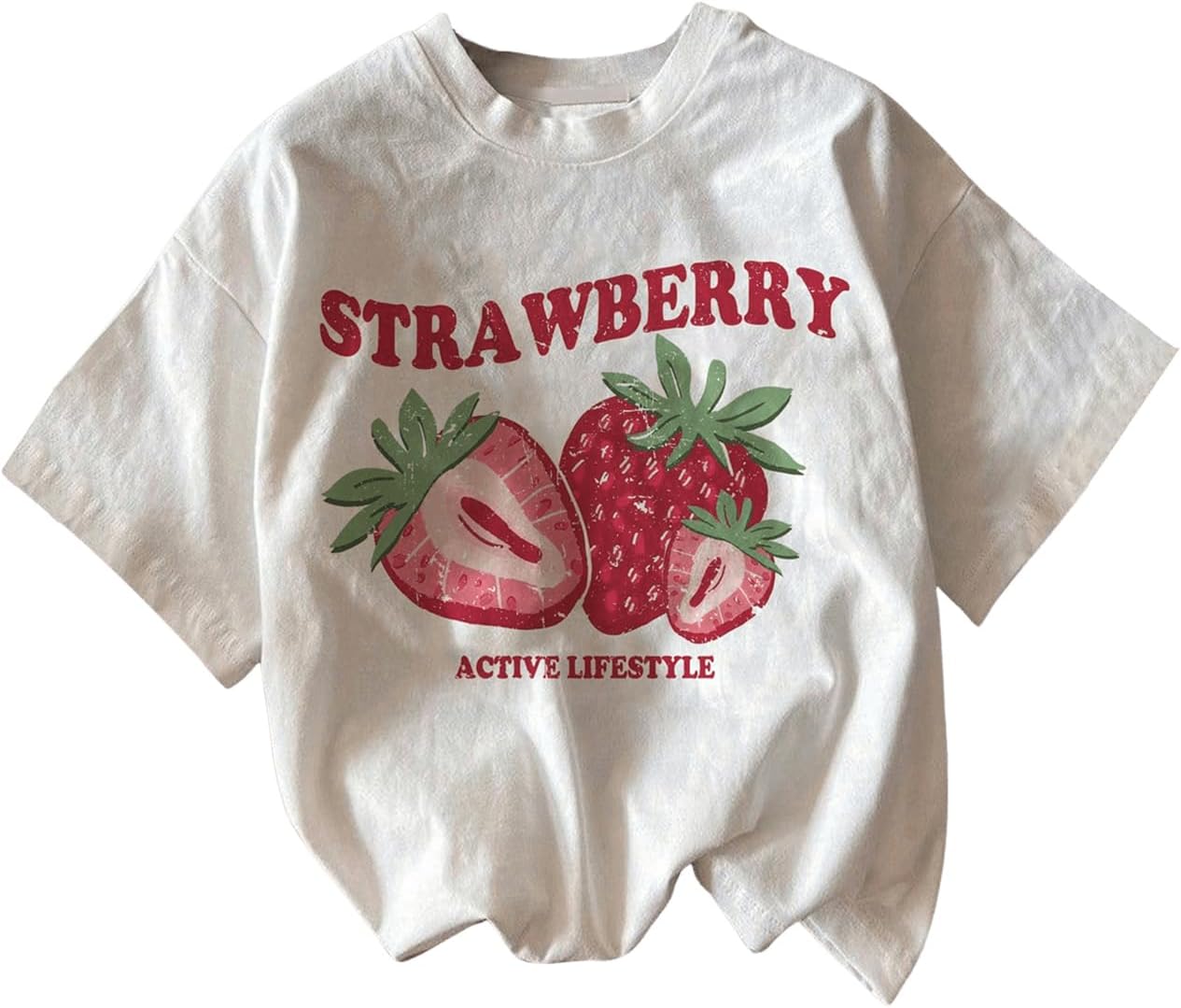 RoseSeek Women's Vintage Cherry Graphic Tees | Short Sleeve, Crew Neck, Drop Shoulder, Vintage Tee Tops, Oversized, Strawberry T Shirts