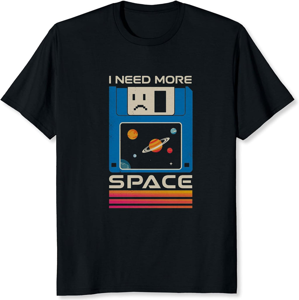 I Need More Space Shirt Retro Floppy Disk Space Illustration Graphic Tee Vintage Computer Disk with Planet