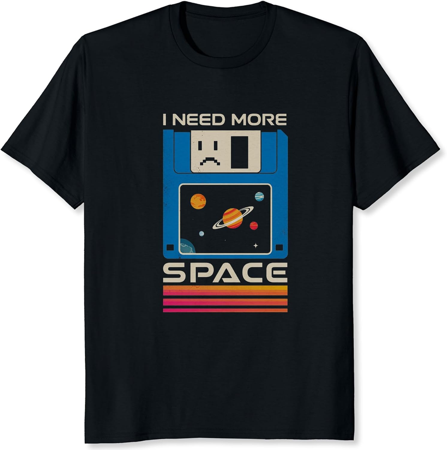 I Need More Space Shirt Retro Floppy Disk Space Illustration Graphic Tee Vintage Computer Disk with Planet