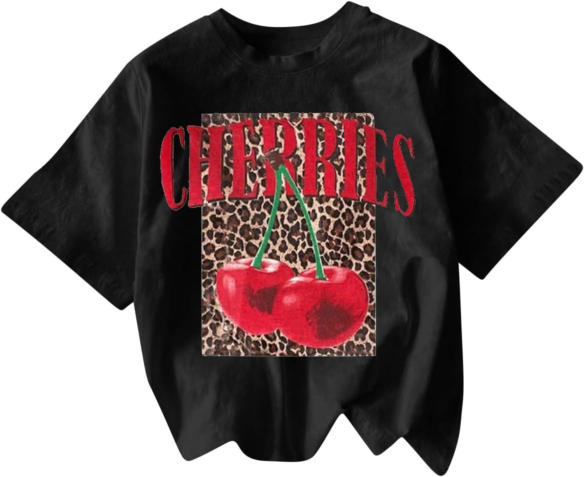 RoseSeek Women's Funny Cherry Graphic Tees Short Sleeve Crew Neck Going Out Summer Tops Tshirts Shirts