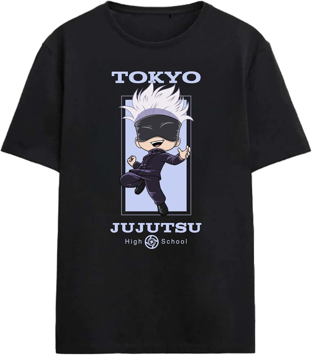 Jujutsu Kaisen Chibi Satoru Adult Black Crew Neck Short Sleeve T-shirt