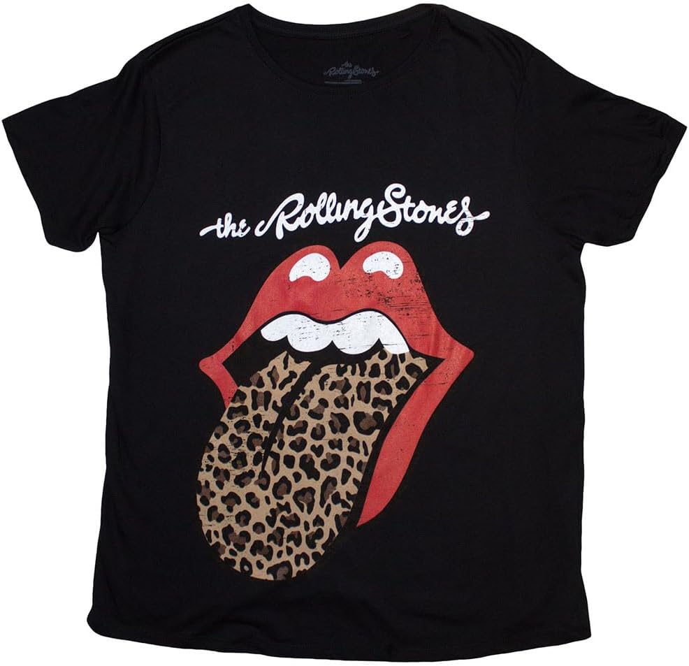 The Rolling Stones T Shirt Leopard Print Tongue Womens Boyfriend Fit T Shirt Size XL