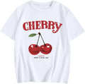 Bobeutou Cherry Shirt Women Fruit Graphic Printed Tshirt Vintage Tees Aesthetic Cute Preppy Cherries Shirts Casual Tops