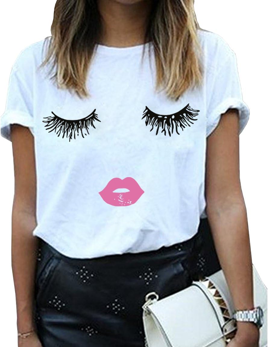 BLACKMYTH Women Summer Funny Print Short Sleeve Top Tee Graphic Cute T-Shirt