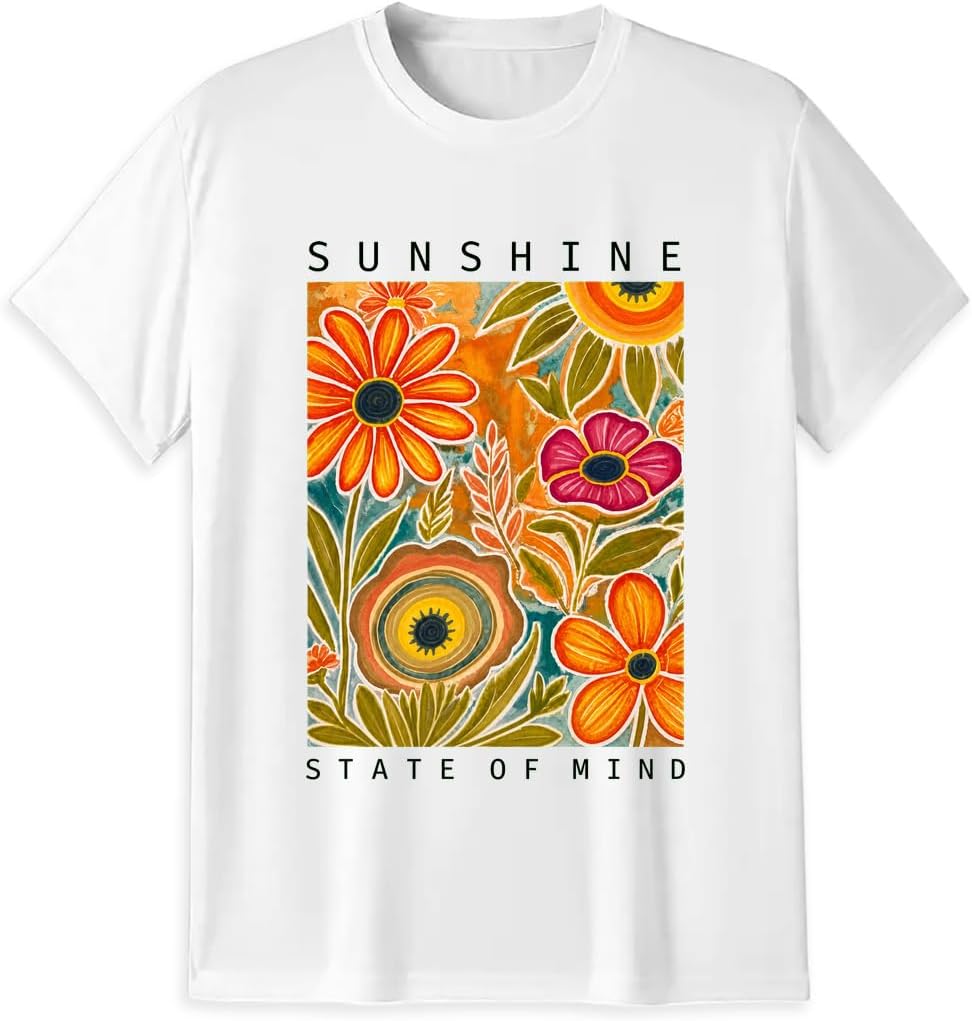 Sunshine State of Mind T-Shirt, Retro Wildflower Botanical Gift | A warm retro wildflower design for sunny days, casual outfits, botanical lovers, vacations, and uplifting gifts.