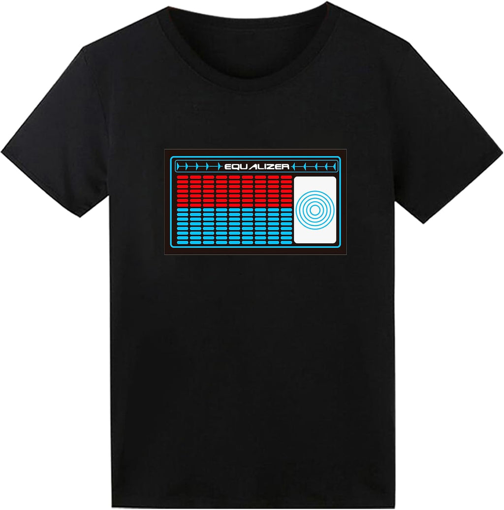 LED T Shirt Sound Activated Light Up Rave Shirts Glow in The Dark for Party Black