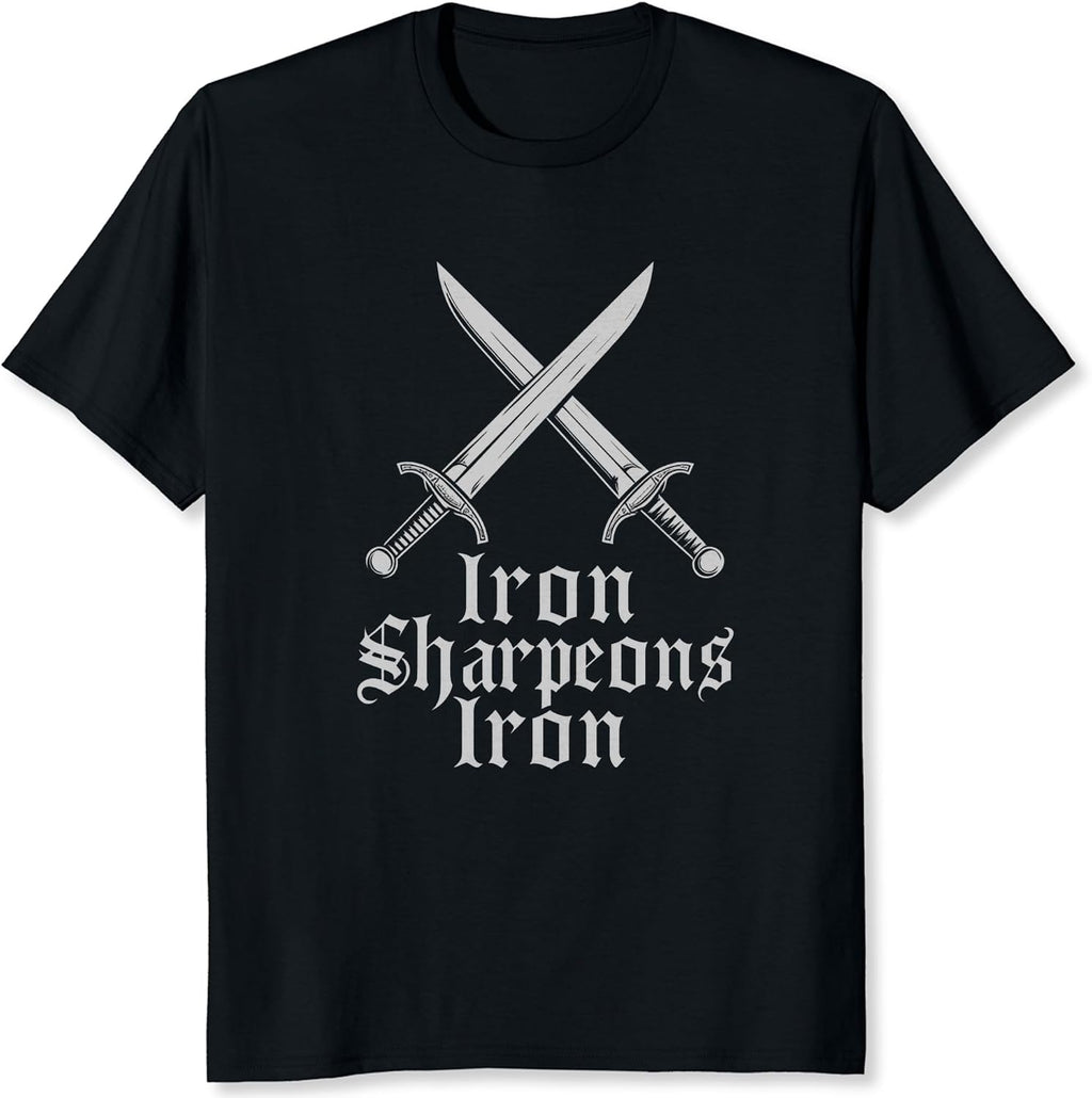 Iron Sharpens Iron Christian Shirt for Men Faith Gym Workout Graphic Tee Gifts for Birthday Father's Day