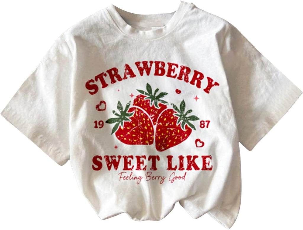 RoseSeek Girl's Graphic Print Tee Shirt Round Neck Short Sleeve T Shirts Summer Cute Trendy Tops
