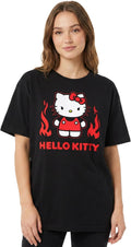 Sanrio Hello Kitty Women's Angry Kitty with Flames Junior's Short Sleeve Crewneck T-Shirt