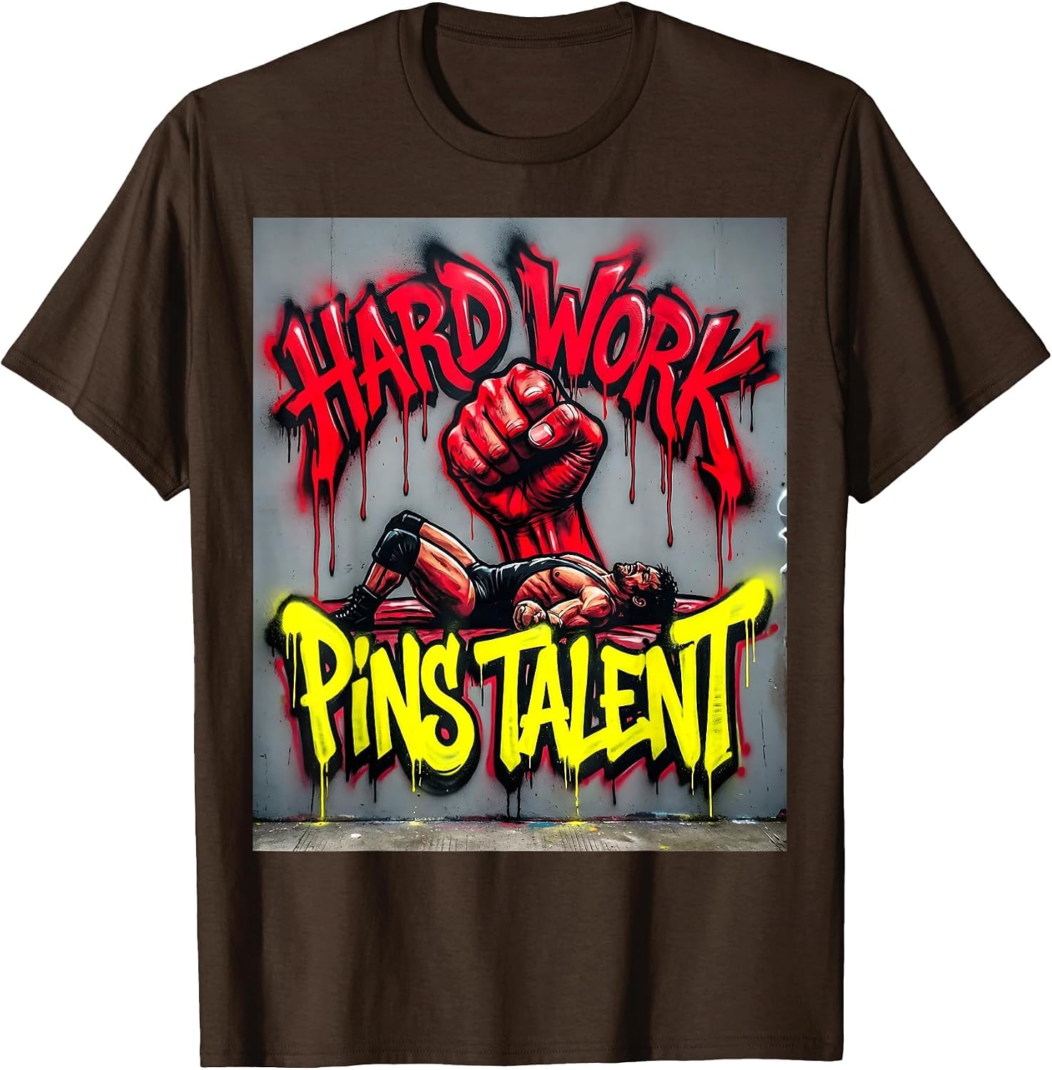 Hard Work Pins Talent Wrestling Design T-Shirt