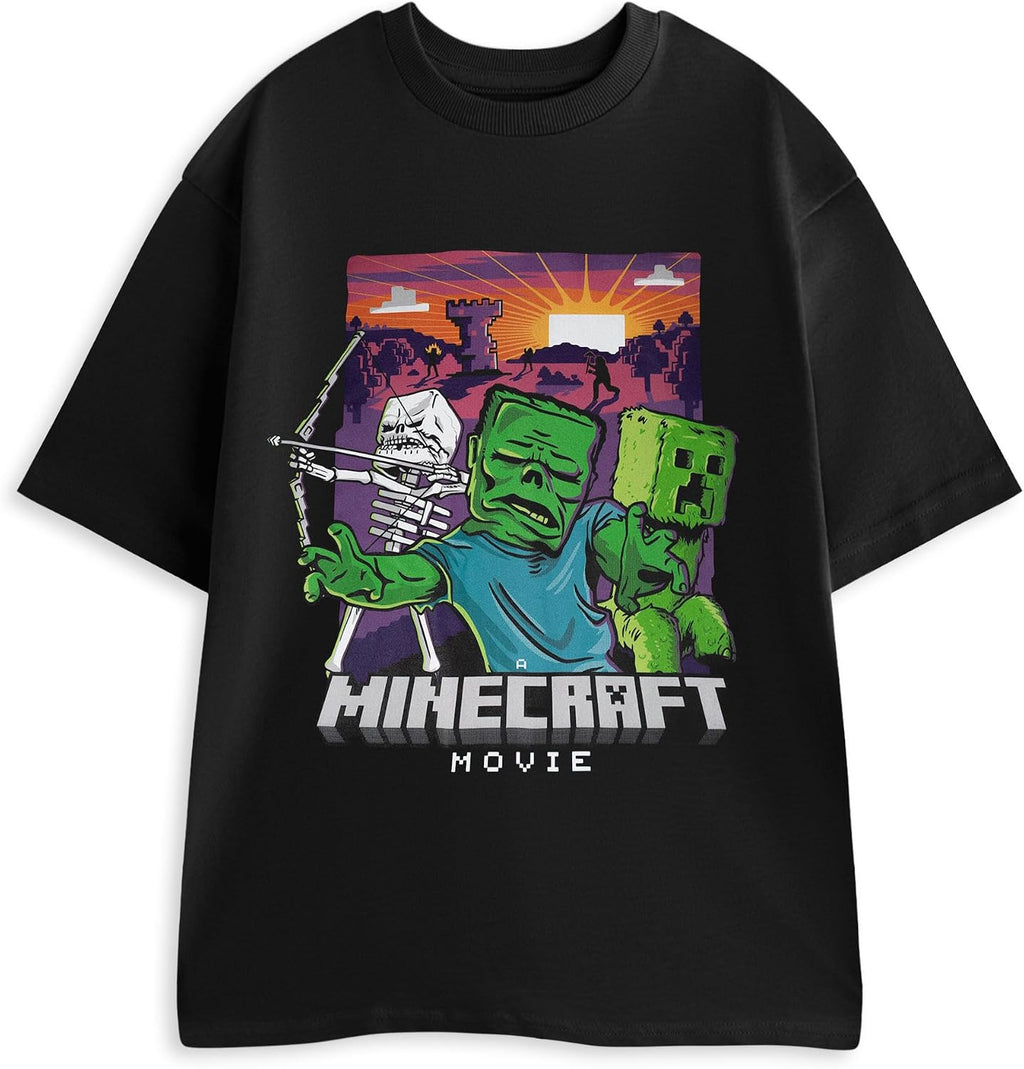 Minecraft Skeleton, Zombie, Creeper Mens Black Short Sleeve Graphic Tee | Classic Movie Apparel