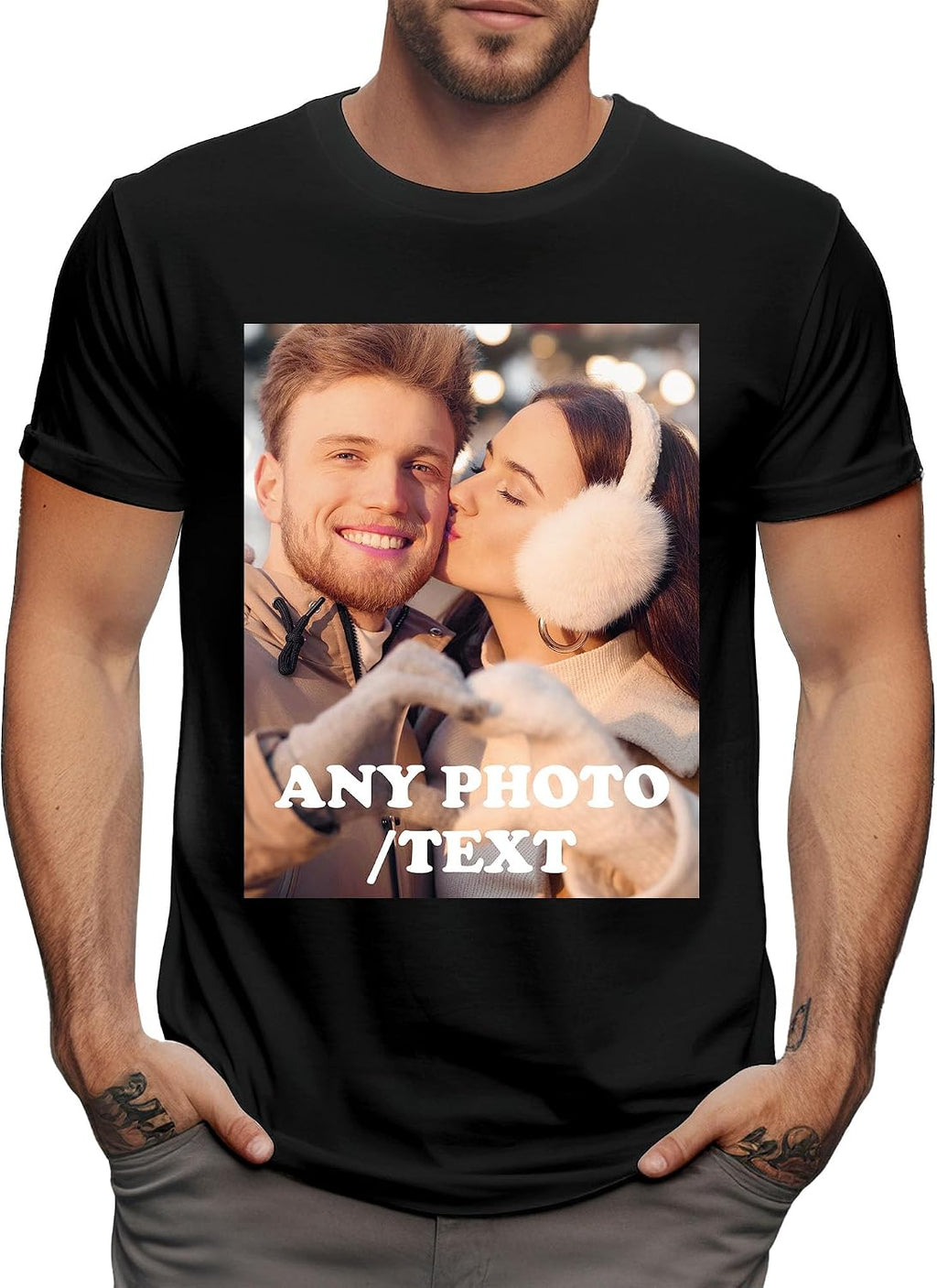 Custom Photo Name Unisex T-Shirt, Personalized Novelty Graphic Letter Printed Tee
