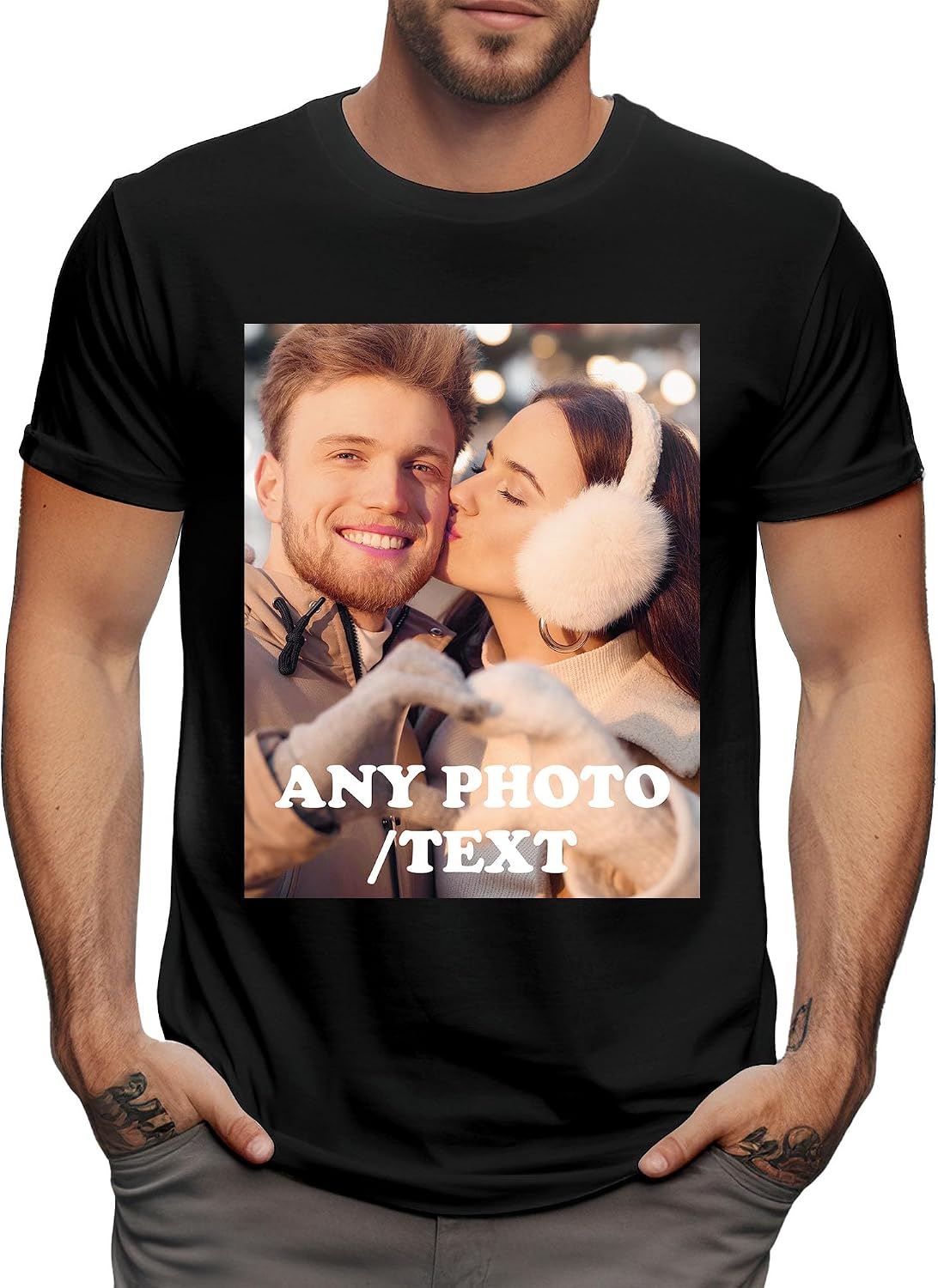 Custom Photo Name Unisex T-Shirt, Personalized Novelty Graphic Letter Printed Tee