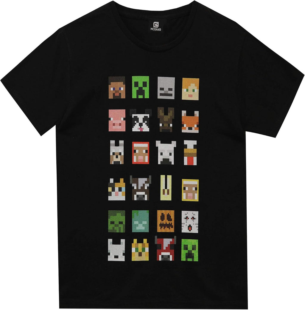 Minecraft T-Shirt Sprites Characters Gamer Gifts Boys Black Short Sleeve Top