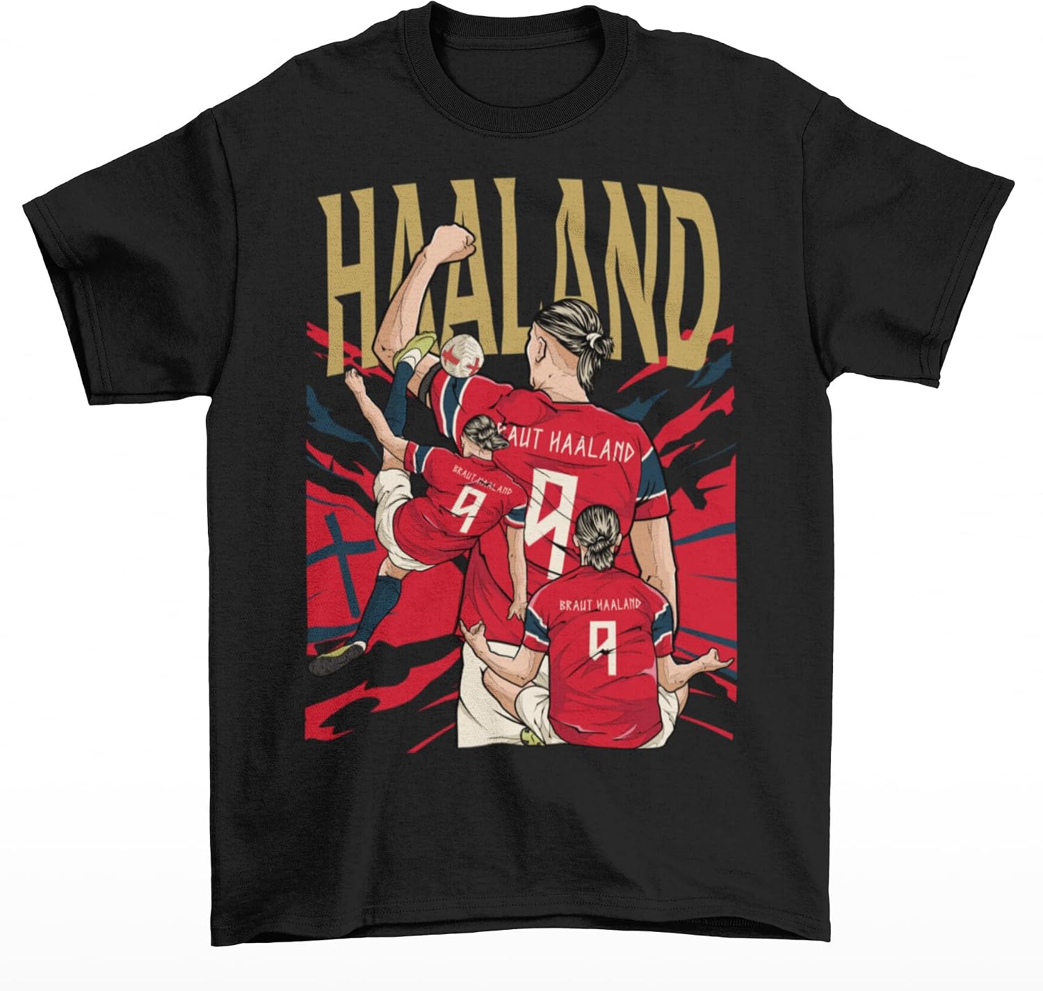 RatTrapTees Erling Haaland Cartoon Style Norway Football T-Shirt Adult Sizes