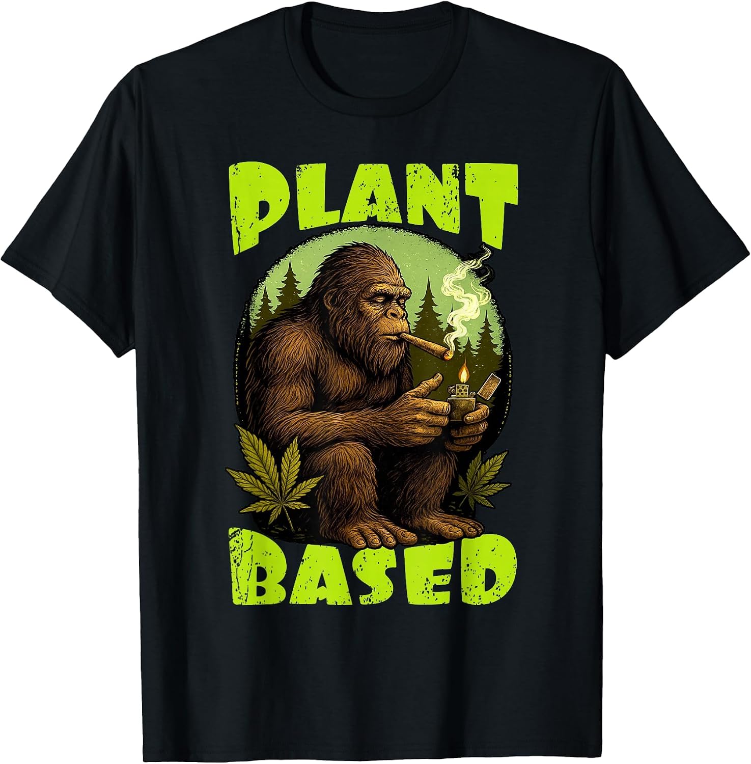 Cannabis Weed Lover Bigfoot Smoking Stoned 420 Plant A Based T-Shirt