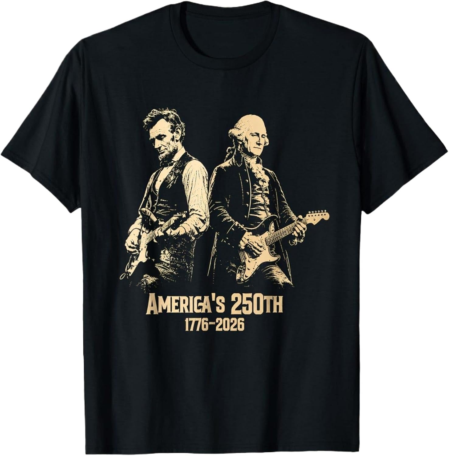 George Washington & Lincoln Guitar Shirt, America 250th Anniversary Graphic Tee