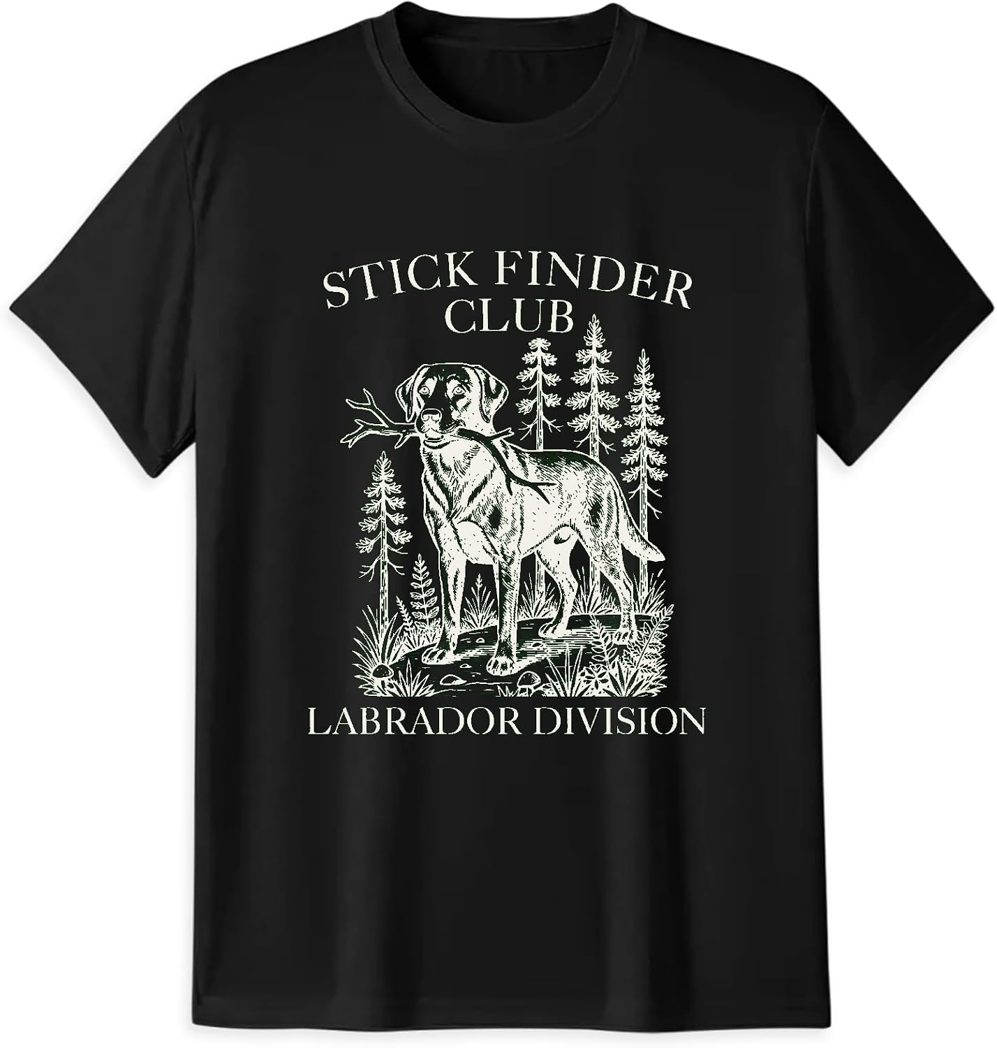 Labrador Hiking T-Shirt, Dog Lover Gift | Stick finder club Labrador graphic for dog lovers, hiking fans, camping trips, outdoorsy owners, and casual gifts.