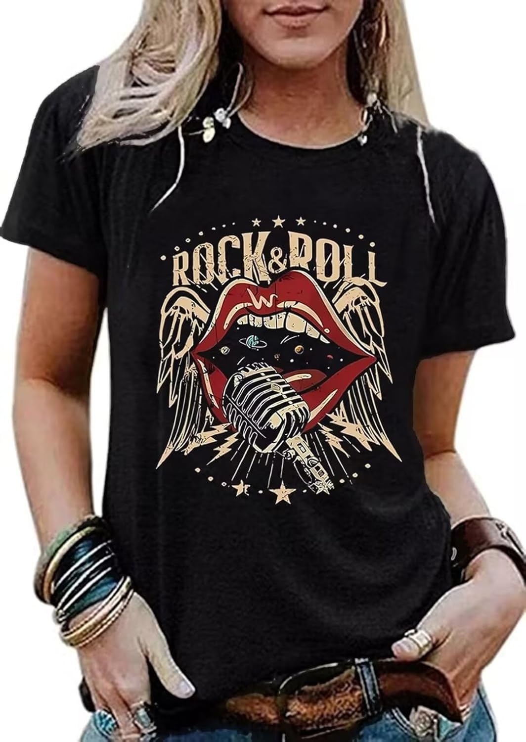 Women Vintage Graphic Rock Concert Shirts Short Sleeve Rock Band Country Music T Shirts Tops