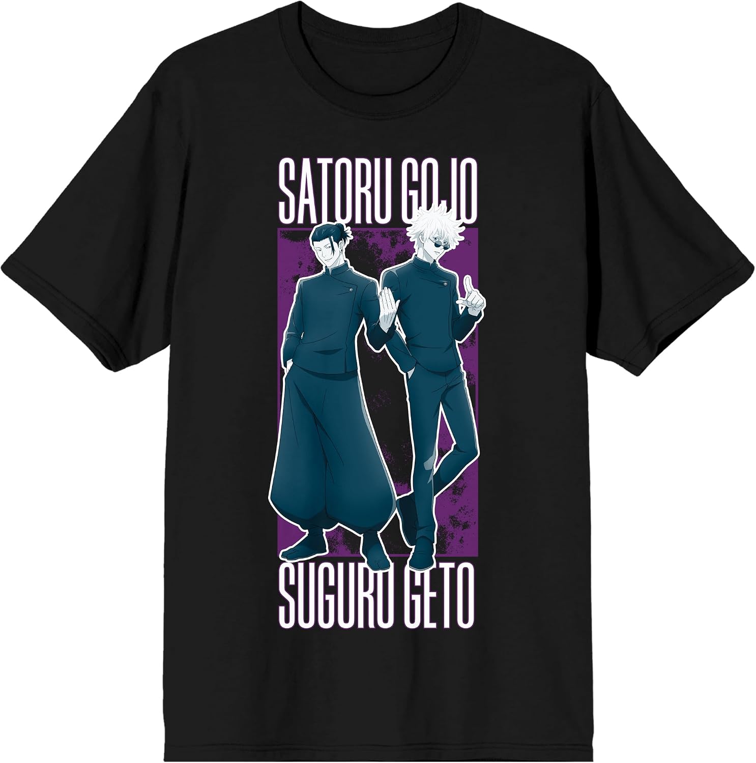 Jujutsu Kaisen Gojo & Geto Adult Black Crew Neck Short Sleeve T-shirt