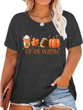 Plus Size Fall Pumpkin Tshirt Women Halloween Thanksgiving T-Shirt Casual Short Sleeve Tops Floral Pumpkin Shirt