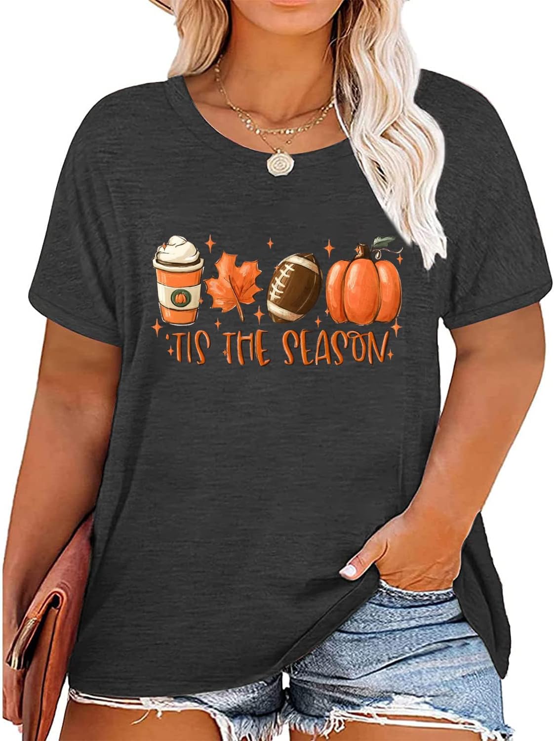 Plus Size Fall Pumpkin Tshirt Women Halloween Thanksgiving T-Shirt Casual Short Sleeve Tops Floral Pumpkin Shirt