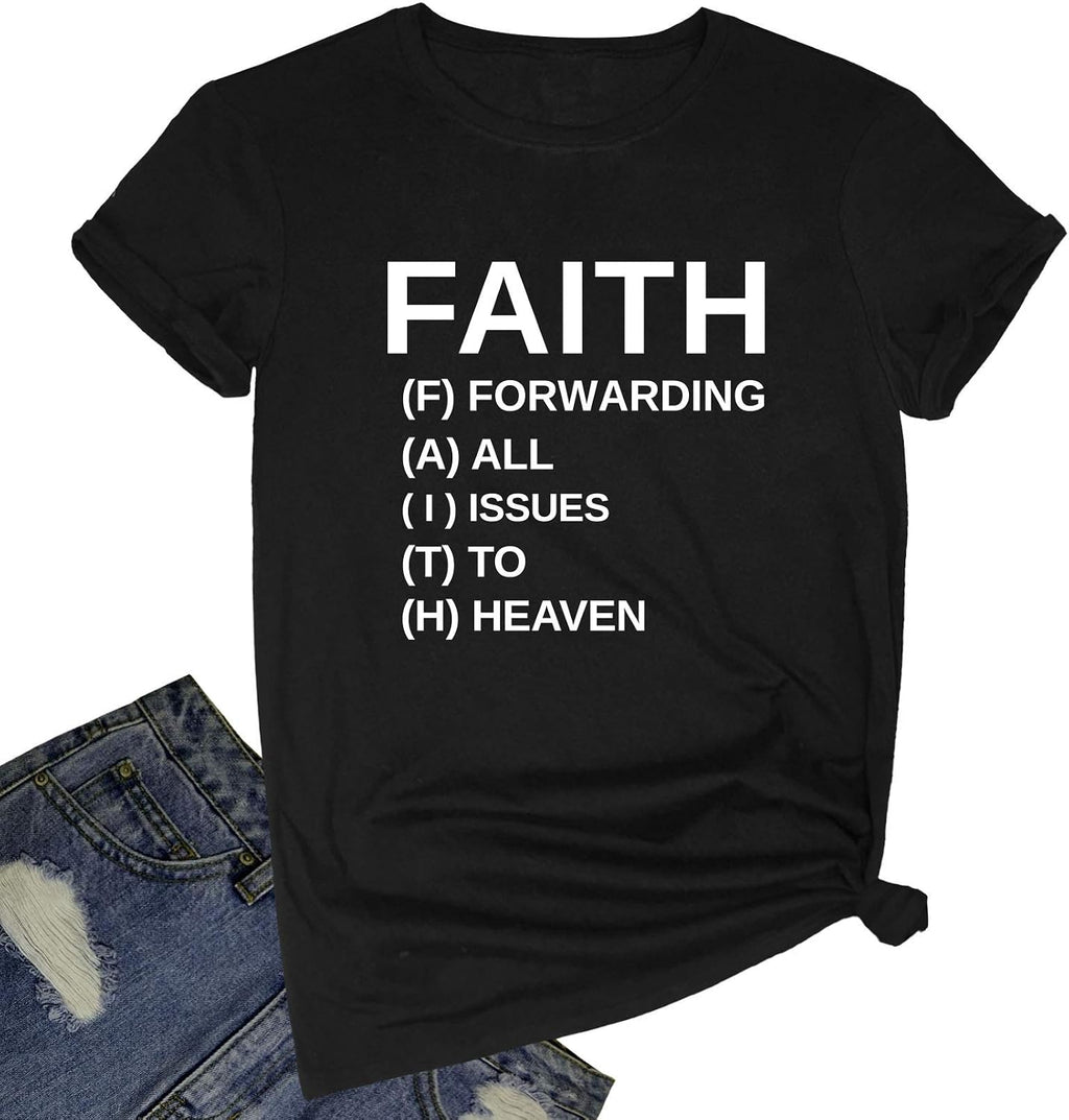 BLACKOO Women Faith Round Neck Graphic T Shirts Cute Funny Tops