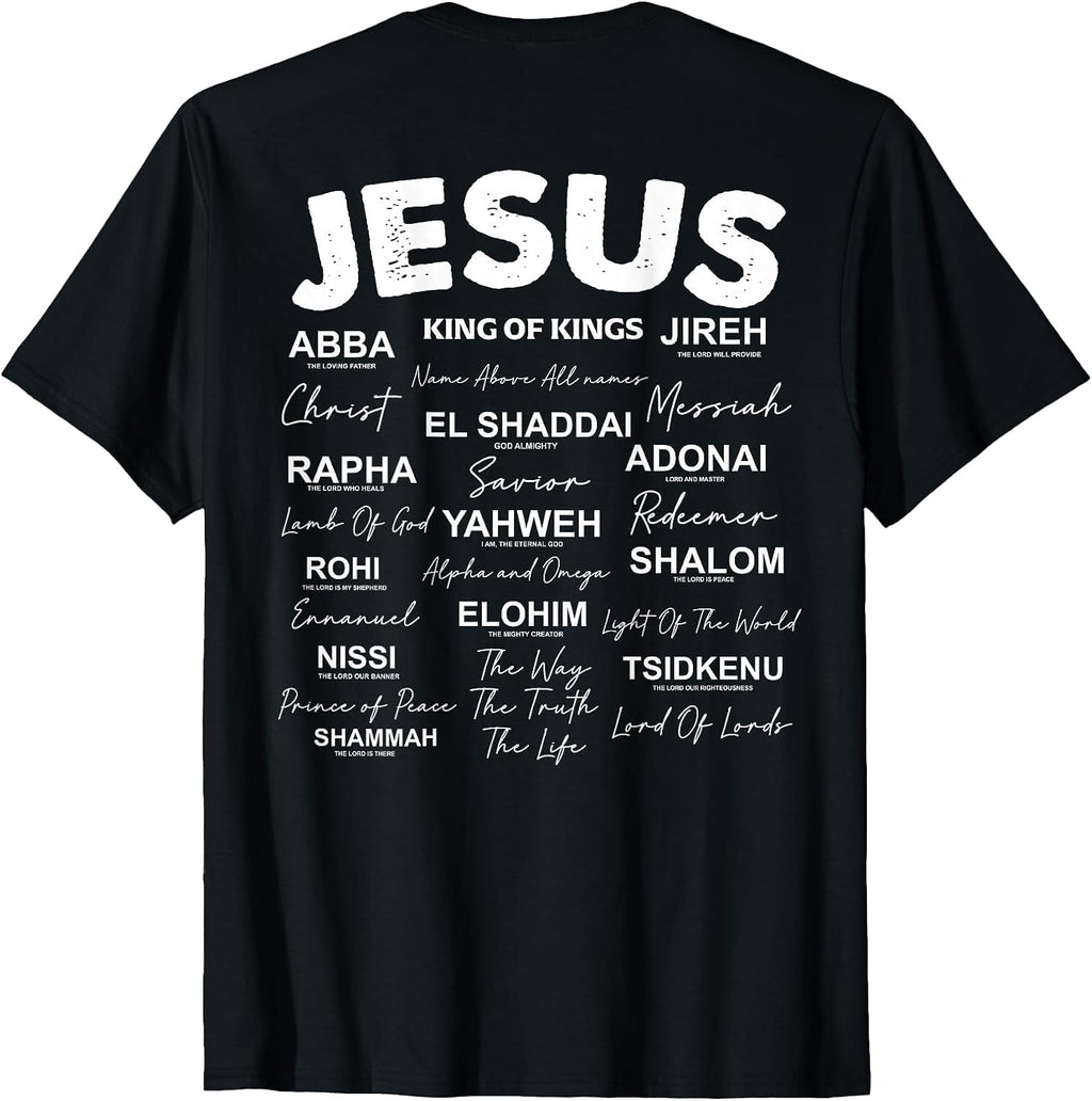 Jesus is King Names of God Hebrew Jesus Christian (On Back) T-Shirt