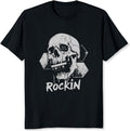 Rockin Skull Shirt Melting Skull with Cassette Tape Rock Music Graphic Tee for Men