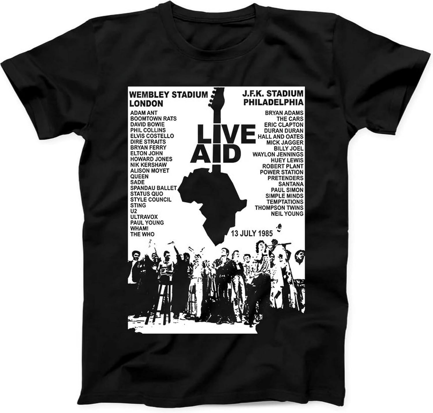 1985 Live Aid Concert Inspired T-Shirt, Music Gig Event Tee, 80s Retro Gift, Black Unisex Graphic Shirt