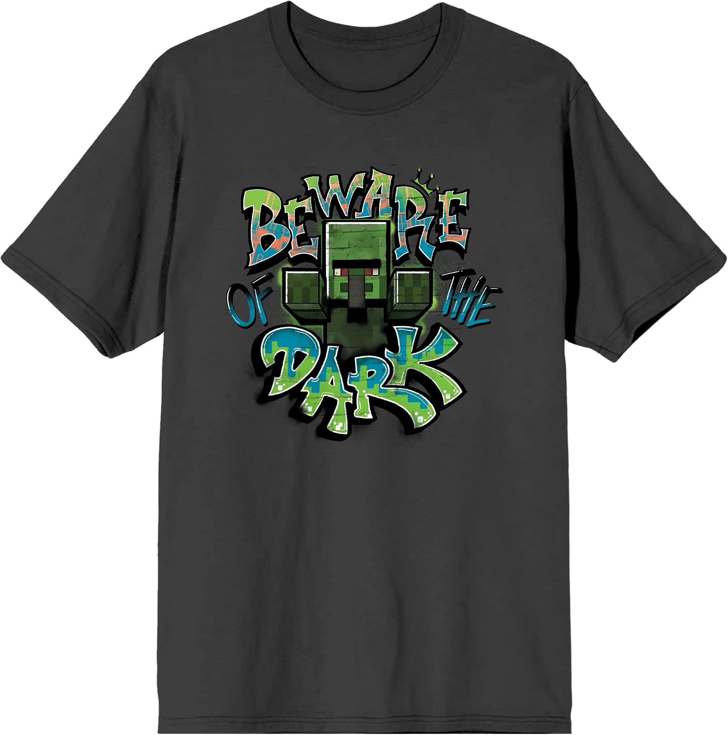 Minecraft Beware of the Dark Men's Charcoal Gray Graphic Tee