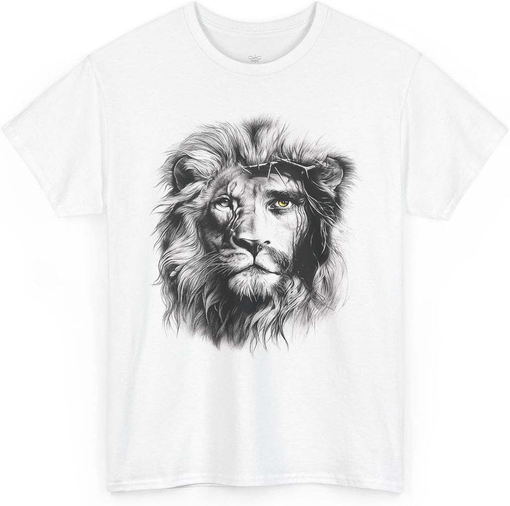 Jesus Lion of Judah Christian T-Shirt - Inspirational Gift, Faith & Courage Religious Tee - Choose Bible Verse in The Back