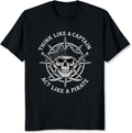 Think Like a Captain Act Like a Pirate T-Shirt Vintage Pirate Skull Compass Graphic Tee Soft Cotton Shirt