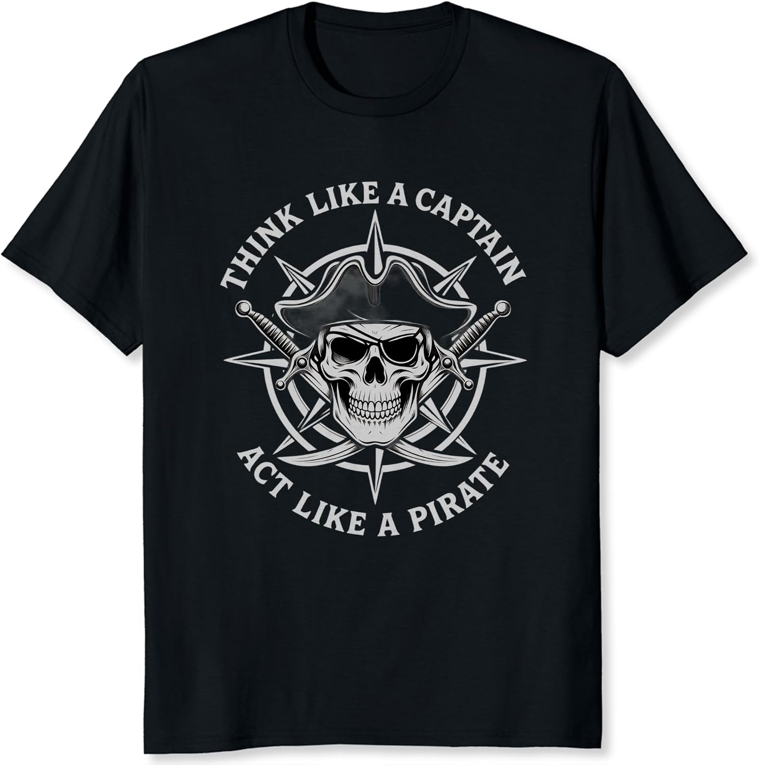 Think Like a Captain Act Like a Pirate T-Shirt Vintage Pirate Skull Compass Graphic Tee Soft Cotton Shirt